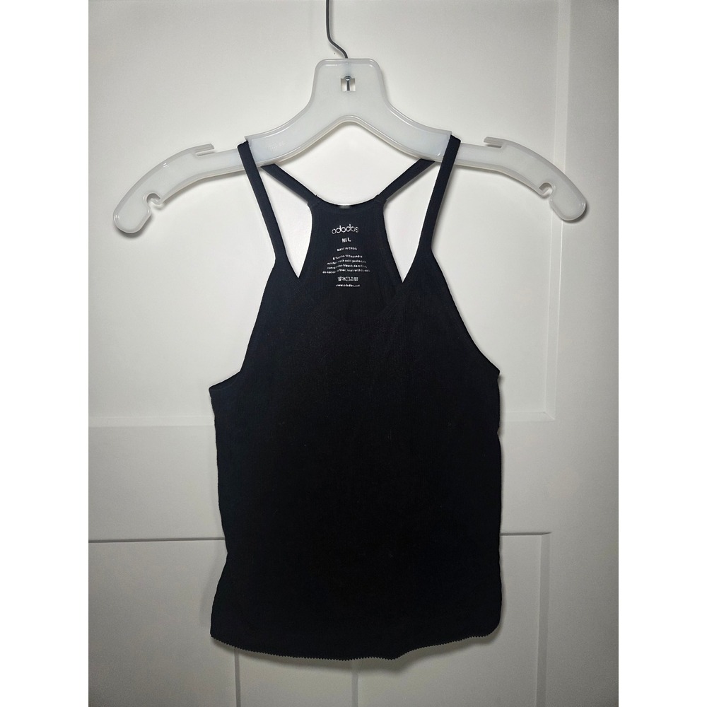 Ododos Womens Ribbed Seamless Racerback Crop Tank Top Black Size M/L